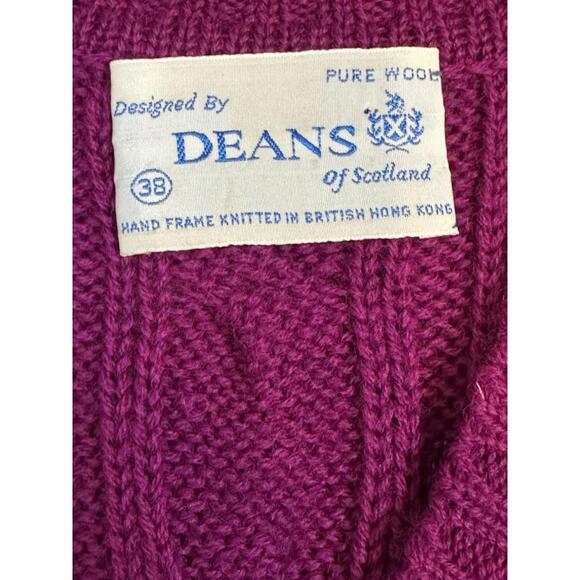 Vtg Deans Of Scotland Womens Size 38 Pure Wool Cable Knit V Neck Sweater Purple - Picture 5 of 6